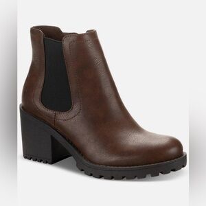 Sun +‎ Stone Brown Ankle Boots with Chunky Heel